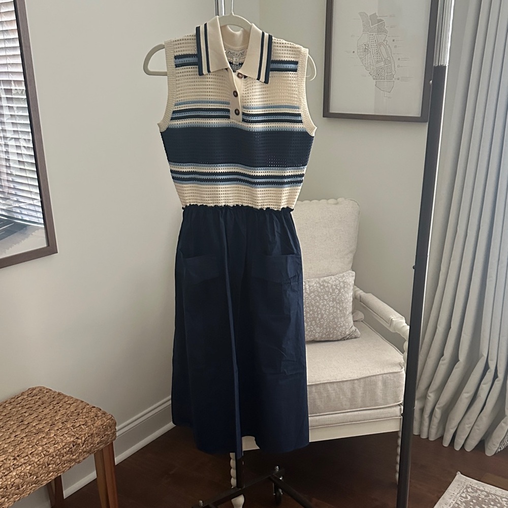 She + Sky Navy and Cream Striped Midi Dress